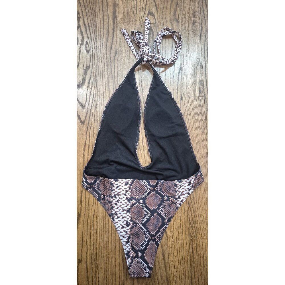 MATTE Plunge Open Back Haulter Bathingsuit Swimsuit Women's Size Large - Picture 2 of 3